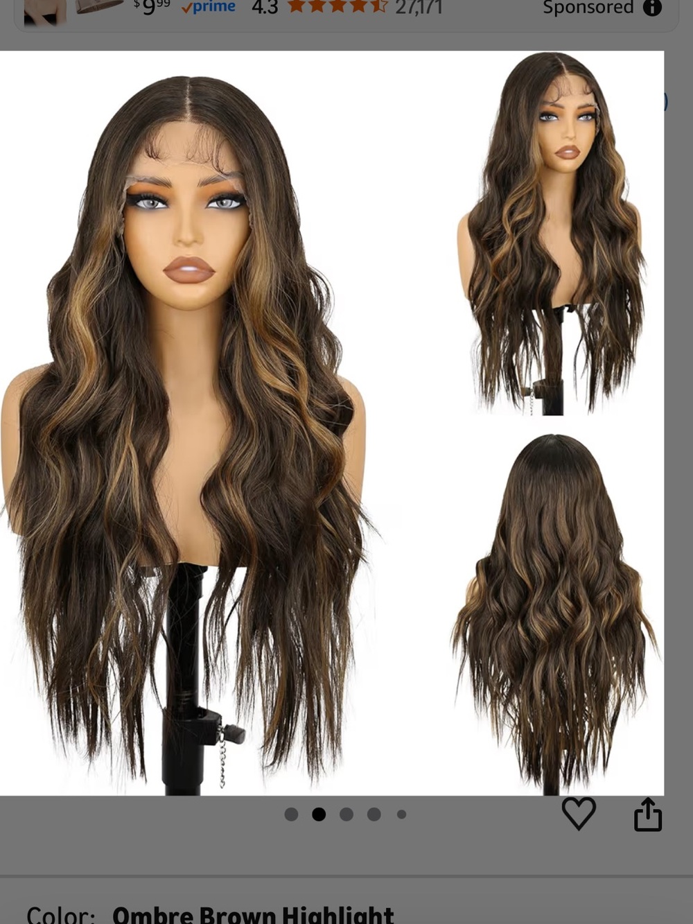 Long Wavy Ombre Brown Lace Front Wig with Blonde Highlights